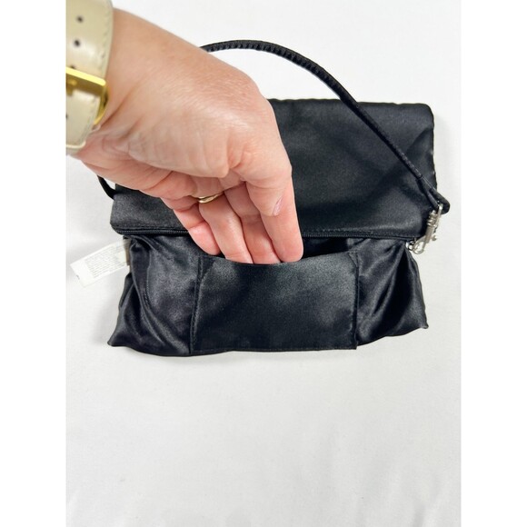 Liz Claiborne Beaded Wristlet Satin Y2K Hearts Black Goth Glam Kidcore Going Out - Picture 12 of 12